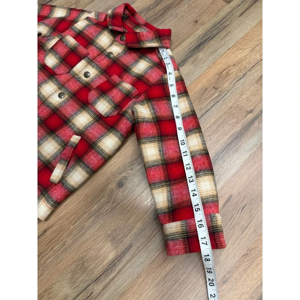 Old Navy Boys 4T Plaid Flannel Jacket Red Cream Quilted Lined Snap Front